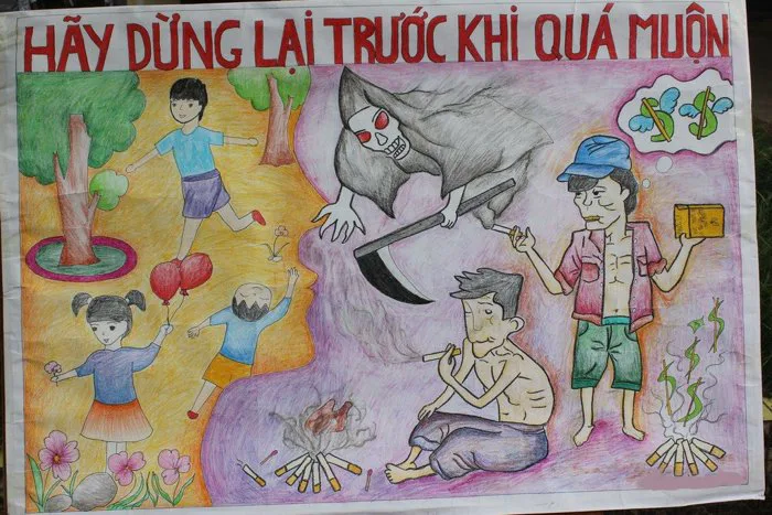 Cuộc thi vẽ tranh phòng, chống tác hại của thuốc lá với chủ đề “Thế giới  không khói thuốc - Smoke-Free word” - THCS Đồng Mai