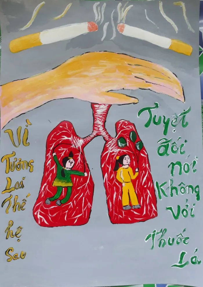 vẽ tranh kèm khẩu hiệu Slogan phòng, chống tác hại của thuốc lá với chủ đề  “Thế giới không khói ...