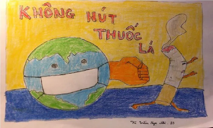 Sản phẩm tranh vẽ hưởng úng cuộc vận động phòng chống tác hại của thuốc lá.