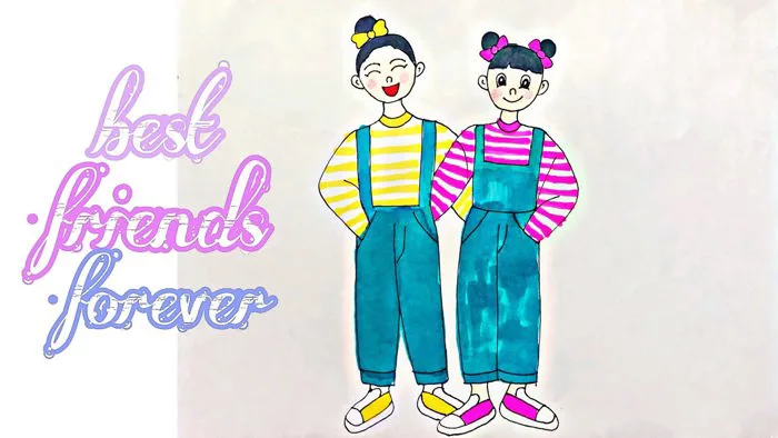 Vẽ em và bạn em. Vẽ tranh về Tình bạn | Draw best friend