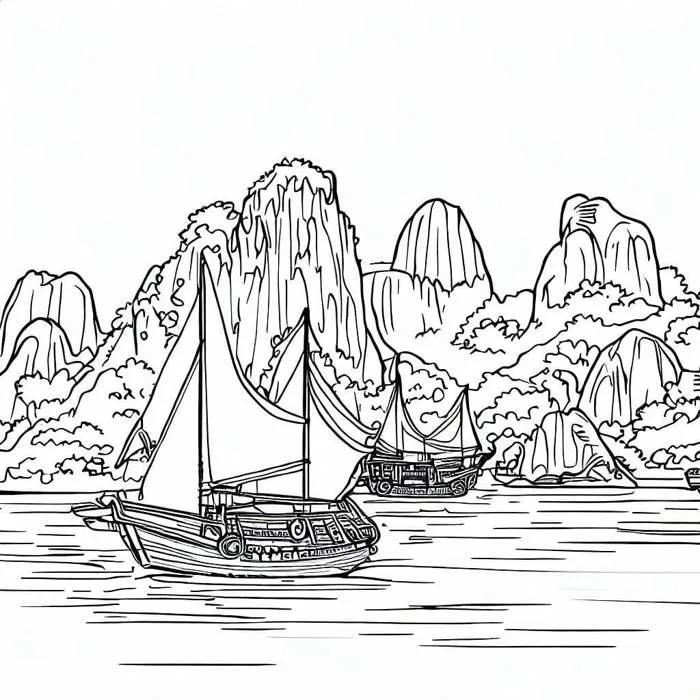 Tô màu Phong Cảnh Vịnh Hạ Long Đẹp - Trang Tô Màu Cho Bé