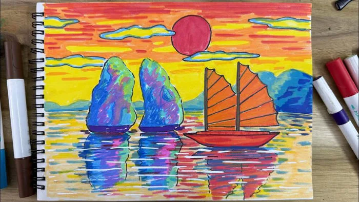 cách vẽ tranh sắc màu thiên nhiên cách vẽ tranh phong cảnh Vịnh Hạ Long  #phongcảnhđẹp #vinhhalong