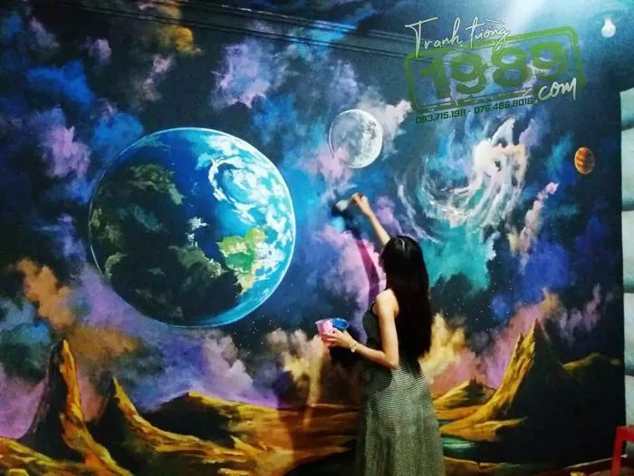 Vẽ tường 3D Vũ trụ - Galaxy - Tranh tường 1989