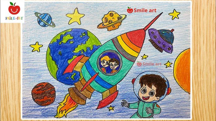 Vẽ ước mơ trở thành phi hành gia | Vẽ ý tưởng khám phá tàu vũ trụ và các  hành tinh #smileart