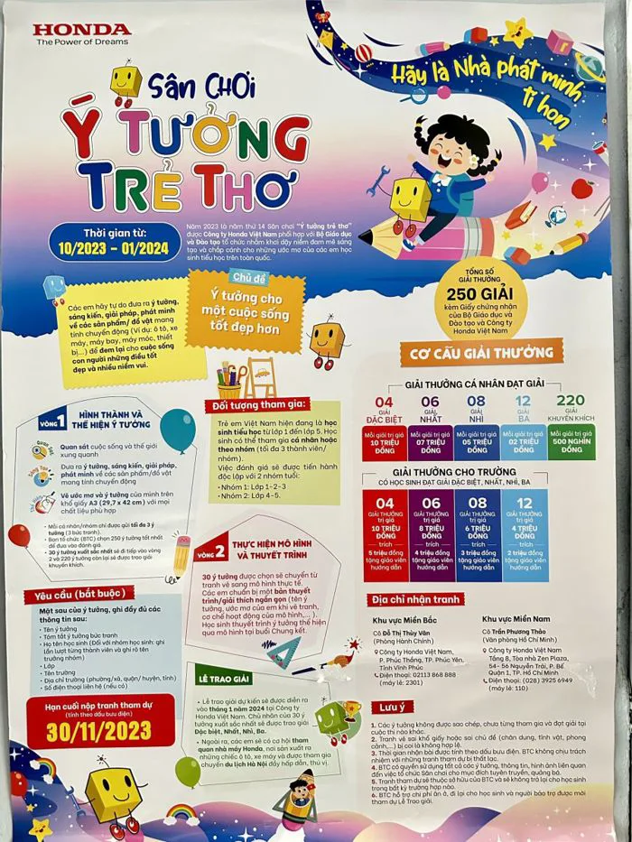 Ban thiếu niên phát động cuộc thi vẽ tranh “Ý tưởng trẻ thơ” năm 2023 do  công ty Honda Việt Nam ...