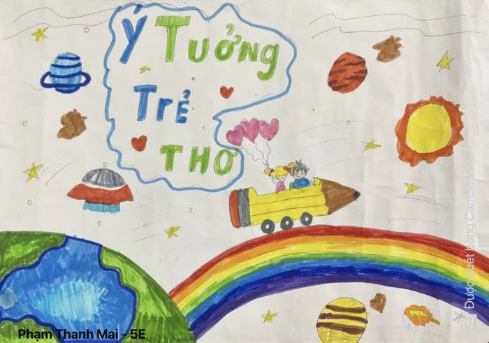 Tranh vẽ tham gia Cuộc thi vẽ tranh Ý tưởng trẻ thơ 2023 của học sinh  trường Tiểu học Ngọc Hồi.