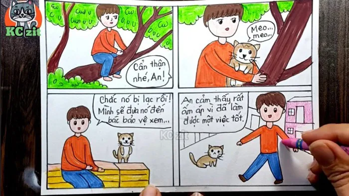 Sáng tác truyện tranh mĩ thuật lớp 5 - vẽ truyện tranh về cuộc sống quanh  em - kczit