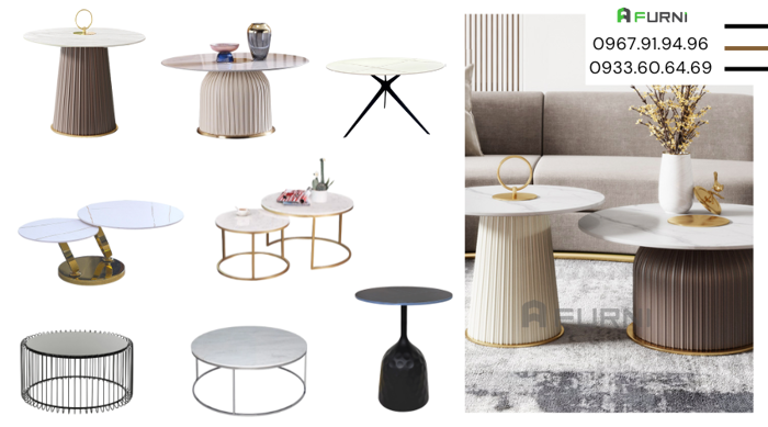 Mẫu Bàn Sofa Tròn Mặt Đá Đẹp Hiện Đại Trang Trí Décor Phòng Khách HCM