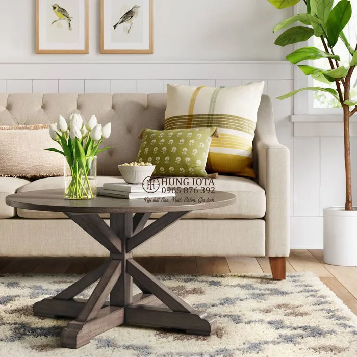 Bàn trà tròn sofa gỗ decor phòng khách, phòng trà, văn phòng BGD81