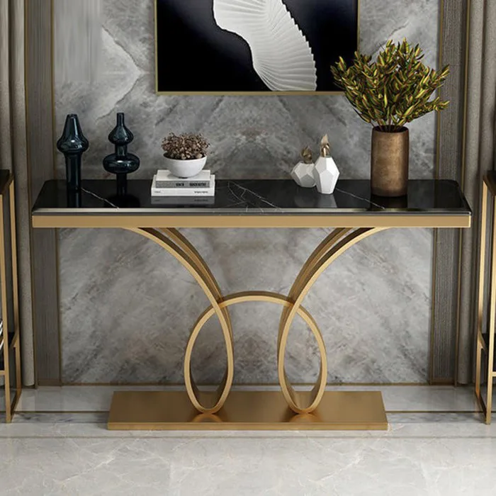 Bàn Console Decor Phòng Khách Mặt Đá Mạ Vàng 120cm