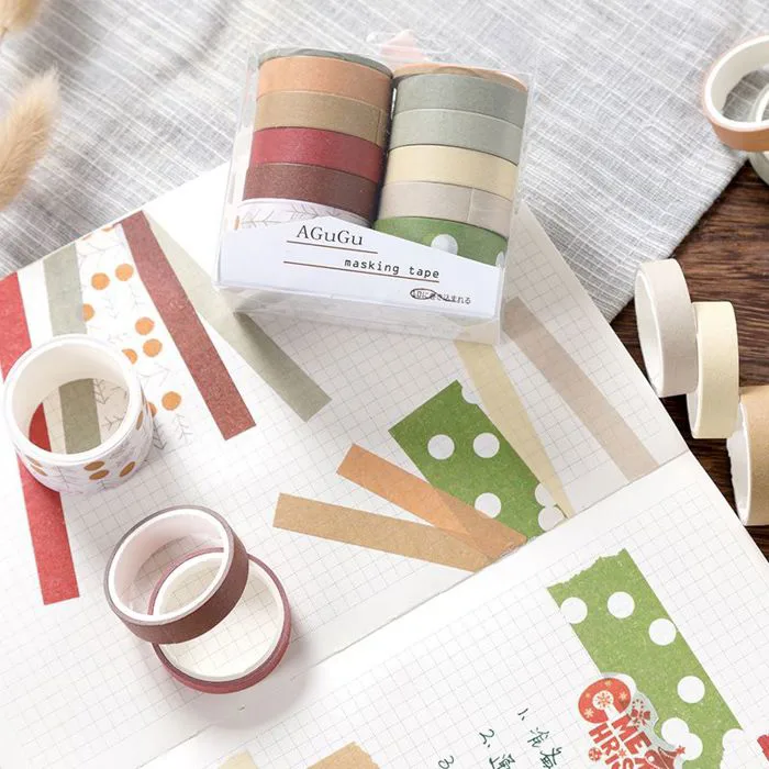 Set 10 Cuộn Băng Dính Trang Trí Hoạ Tiết - Washi Tape