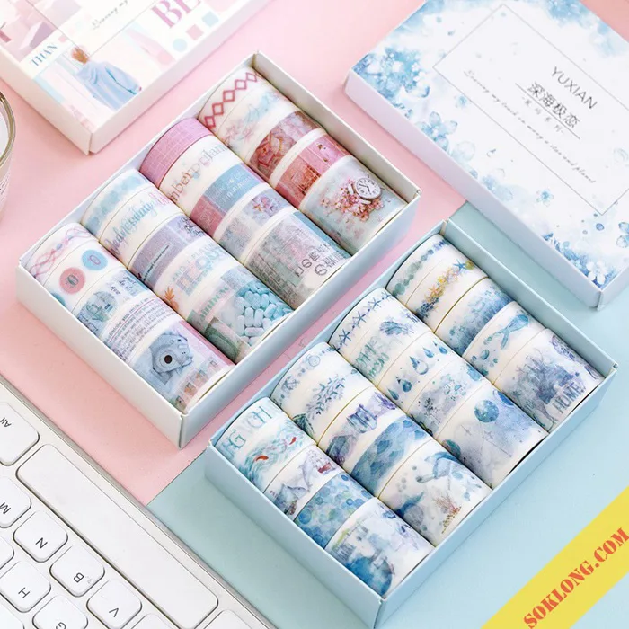 Set 20 cuộn Washi tape Băng dính trang trí sổ tay, album – Hộp quà washi  tape – Sổ Klong