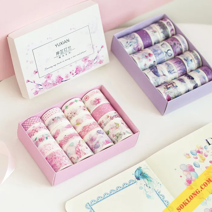 Set 20 cuộn Washi tape Băng dính trang trí sổ tay, album – Hộp quà washi  tape – Sổ Klong