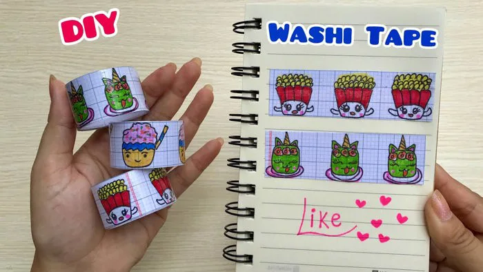 (530) Cách làm Washi Tape đồ ăn bằng giấy tập học sinh | DIY Washi Tape