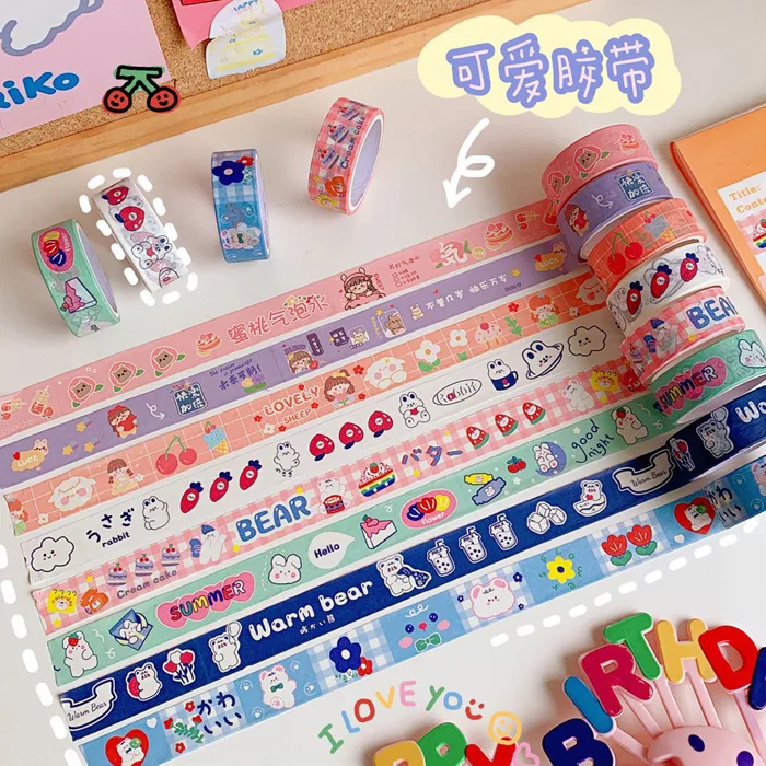 Băng keo băng dính WASHI TAPE dán trang trí kệ tủ, sổ,vở,..in hình dễ thương