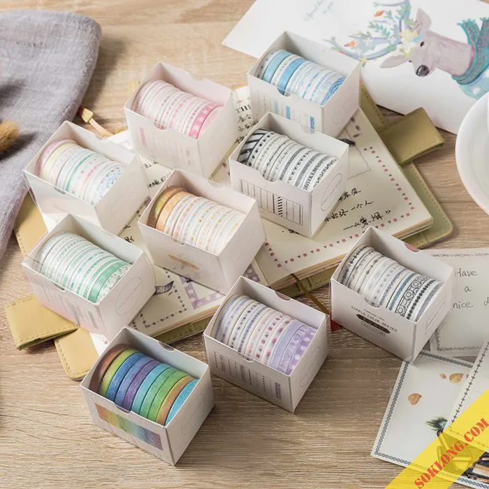 Bộ 10 cuộn washi tape dễ thương trang trí bullet journal, set băng dính dán  đa năng WA06 – Sổ Klong
