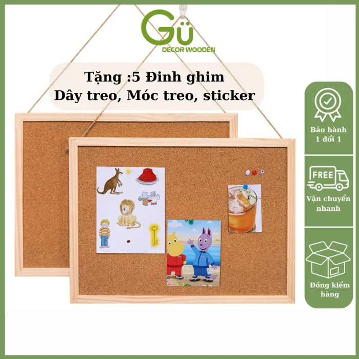 Bảng ghim gỗ bần,ghim tài liệu GU DECOR bảng Note treo tường dán ghi chú,  thông báo, tranh ảnh tặng kèm phụ kiện | Shopee Việt Nam