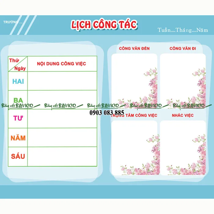 Bảng lịch công tác trường học và văn phòng giá rẻ - Bảng Viết Bavico