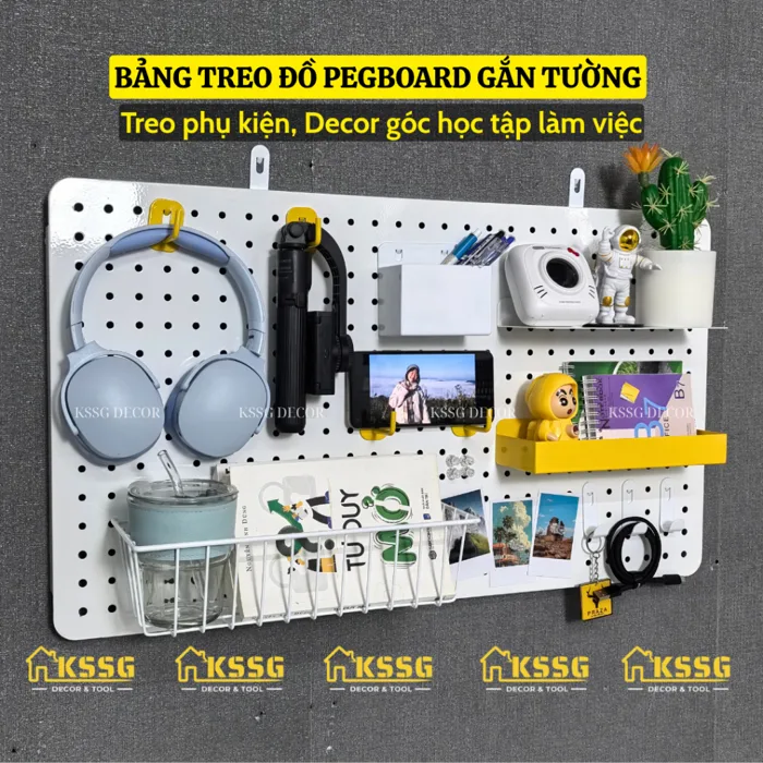 Bảng lỗ Pegboard Kim Loại Gắn Tường Treo Phụ Kiện Decor Góc Học Tập, Bảng  Treo Đồ Pegboard Gắn Tường