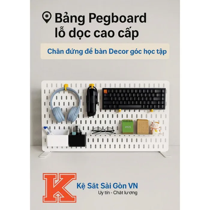 Bảng Pegboard Lỗ Dọc Cao Cấp – Chân Đứng Để Bàn Decor Góc Học Tập, Treo Phụ  Kiện Tiện Lợi