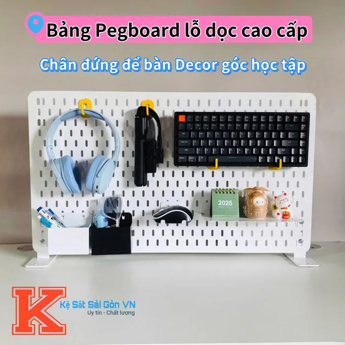 Bảng Pegboard Để Bàn Decor Lỗ Dọc Cao Cấp - Bảng treo phụ kiện trang trí -  Kệ Sắt Sài Gòn