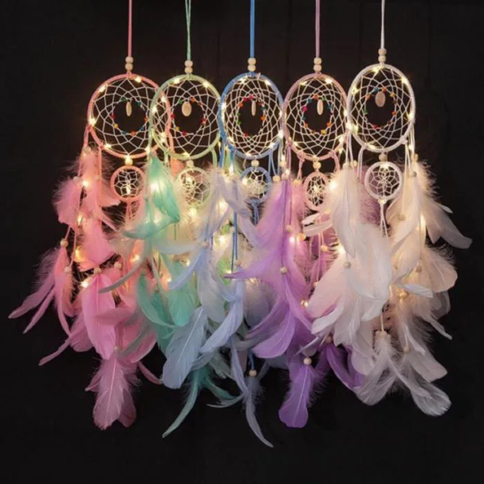 Bùa bắt giấc mơ, dreamcatcher , chuông gió trang trí 2 tầng gắn lông vũ  trang trí ( full màu ) | Lazada Việt Nam