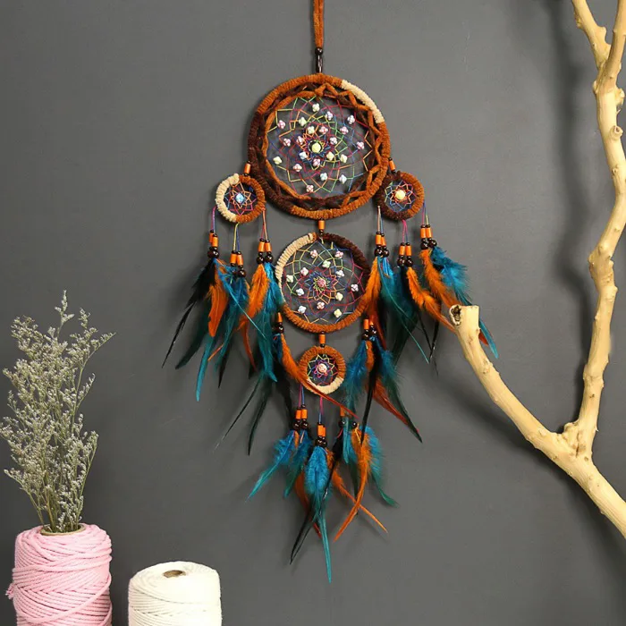 [SẴN HCM] Vòng Đuổi Bắt Giấc Mơ Trắng Kèm Đèn Led, Dreamcatcher Đính Lông  Vũ Treo Cửa Sổ Phòng Khách