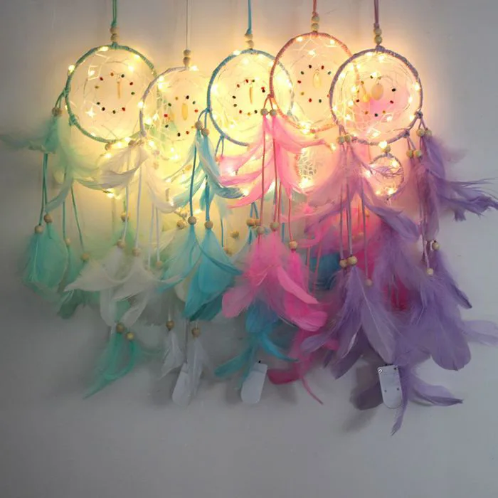 Mành treo bắt giấc mơ trang trí nhà handmade với đèn LED