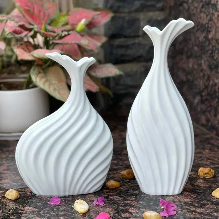Bộ 2 bình gốm decor nghệ thuật phòng khách màu trắng | Neon.vn