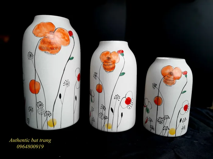 Ceramics vases home decor/ Bộ bình gốm trụ vẽ hoa cho trang trí nhà cử