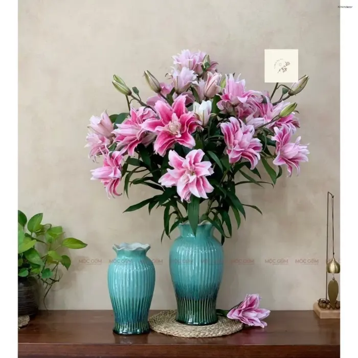 Lọ hoa,bình hoa decor dáng bí men ngọc gốm sứ Bát Tràng cắm hoa ly, loa kèn  - Công Ty TNHH Trúc Vũ Farm