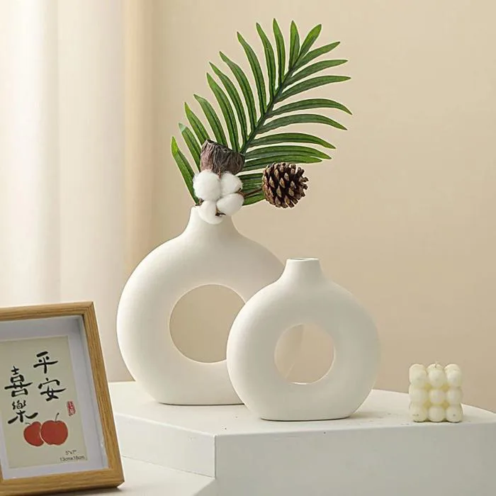 Bình Hoa Decor Nhựa Giả Gốm Sang Trọng Thiết Kế Tối Giản, Lọ Hoa Để Bàn