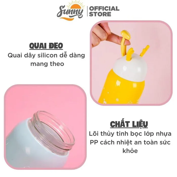Bình Nước Giữ Nhiệt Tai Hươu Cute Lõi Thuỷ Tinh Bọc Nhựa Dung Tích 380ml Decor  Bàn Học - Oreka.vn