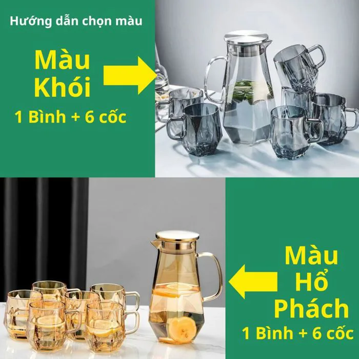 Bộ bình nước cốc thuỷ tinh để bàn phòng khách decor cao cấp chịu nhiệt độ  cao K-housesmart
