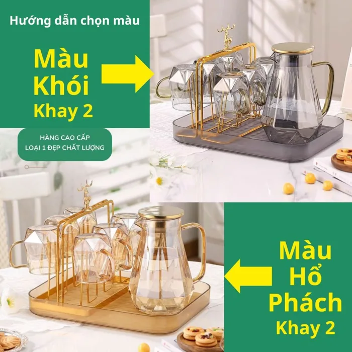 Bộ bình nước cốc thuỷ tinh để bàn phòng khách decor cao cấp chịu nhiệt độ  cao K-housesmart