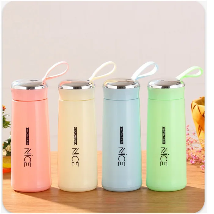 (Xả hàng) Bình đựng nước giữ nhiệt lõi thuỷ tinh bọc nhựa lúa mạch dung  tích 400ml decor bàn học