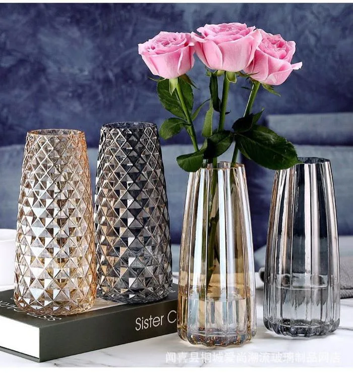 Bình Hoa Trang Trí Nhà, Phòng Ngủ, Phòng Khách Bằng Thủy Tinh Vân Dọc Vuông  4 Màu – BH37 - LAP Decor - Yêu ngôi nhà của bạn