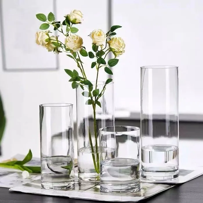Lọ hoa thủy tinh trụ tròn trong suốt đường kính 10cm