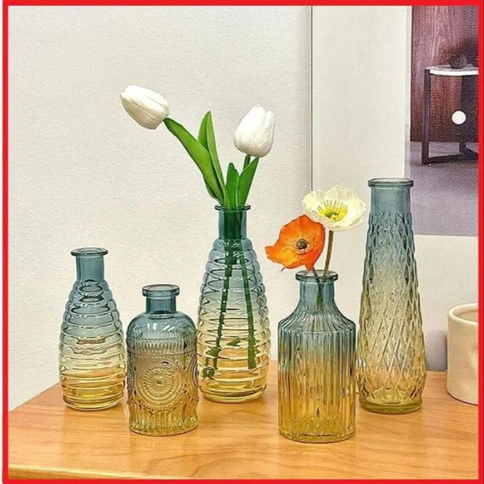 SET 5 BÌNH HOA THỦY TINH GRADIENT, BÌNH CẮM HOA DECOR, LỌ HOA THỦY TINH  CTB254 - BECHIP giá sỉ, giá bán buôn - Thị Trường Sỉ