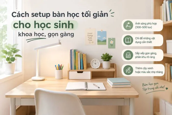 Cách setup bàn học tối giản cho học sinh khoa học, gọn gàng