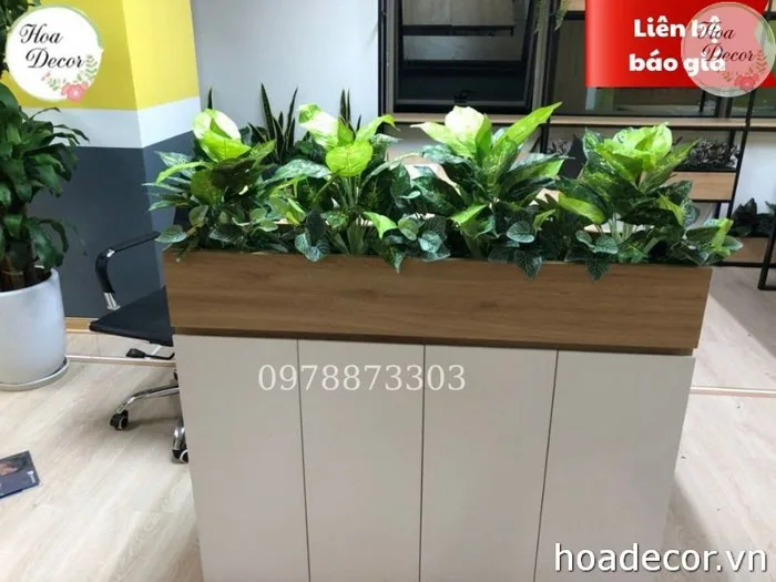 Hộc cây giả trang trí văn phòng – Bục Cây Decor Trang Trí – Hoa Decor