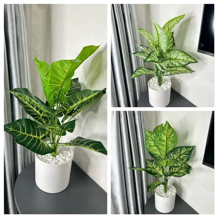(CÂY GIẢ) các loại chậu môn để bàn cao 40cm, 12 lá decor trang trí bàn học,  bàn làm việc