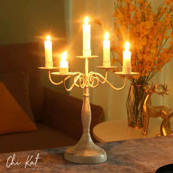 Chân nến decor bằng sắt nghệ thuật phong cách Châu Âu sang trọng - DC039  Cây Giả Trang Trí nhà Đẹp - Lan Decor