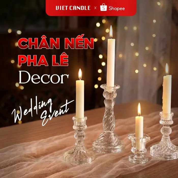 Chân nến thủy tinh, chân nên decor trang trí pha lê cắm nến tapper để bàn  tiệc cưới VietCandle