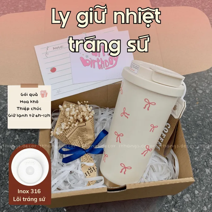 Bình Giữ Nhiệt Decor Cute 400–530ml | Hộp Quà Tặng Gói Sẵn Full Phụ Kiện  |Tặng Bạn Gái, Cô giáo