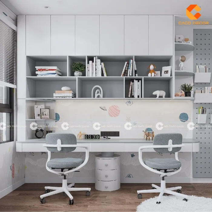 Top mẫu bàn học đôi kèm giá sách đẹp, bán chạy trong năm