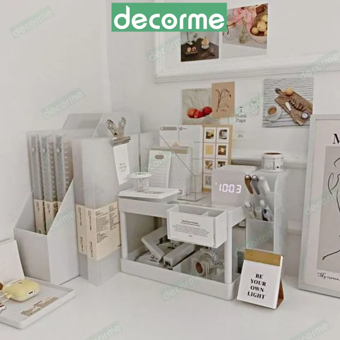 Khay để giấy tờ Combo đồ Decor bàn học Decorme Hộp kệ đựng tài liệu, sách  vở văn phòng phẩm trang trí bàn học học sinh