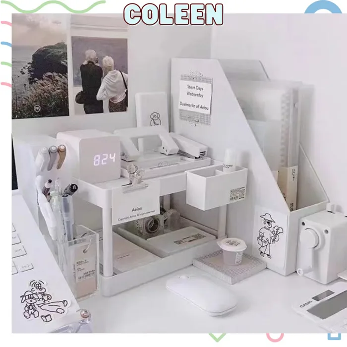 Kệ Nhựa Để Bàn 2 Tầng Mini Trắng MUJI gọn gàng Decor Bàn học