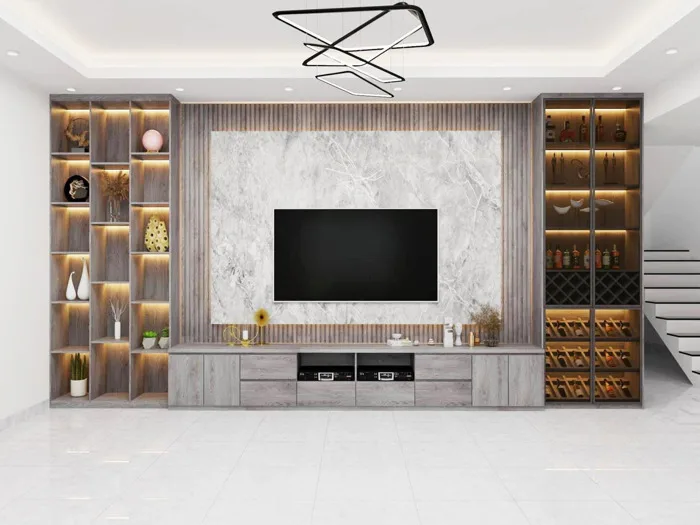 Decor Phòng Khách Ấn Tượng Với Mẫu Kệ Tivi Hiện Đại