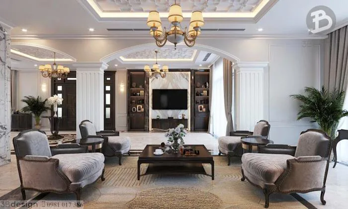 Mẫu thiết kế phòng khách tân cổ điển đẹp sang trọng - 3B Design